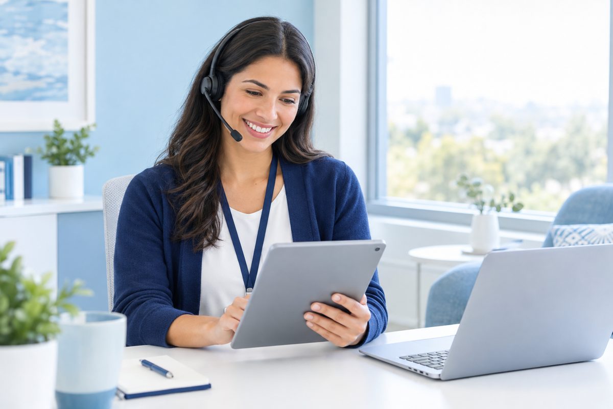 An OccuLink care navigator coordinating a participant's follow-up on a tablet